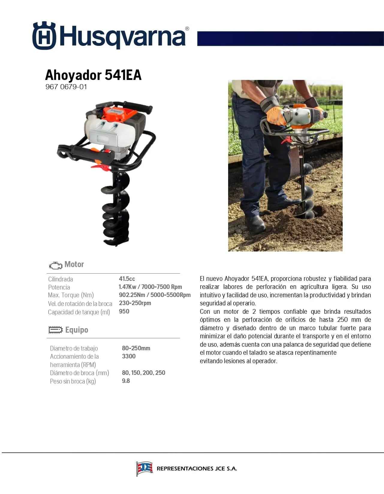 Ahoyador Husqvarna 541EA +3 brocas
