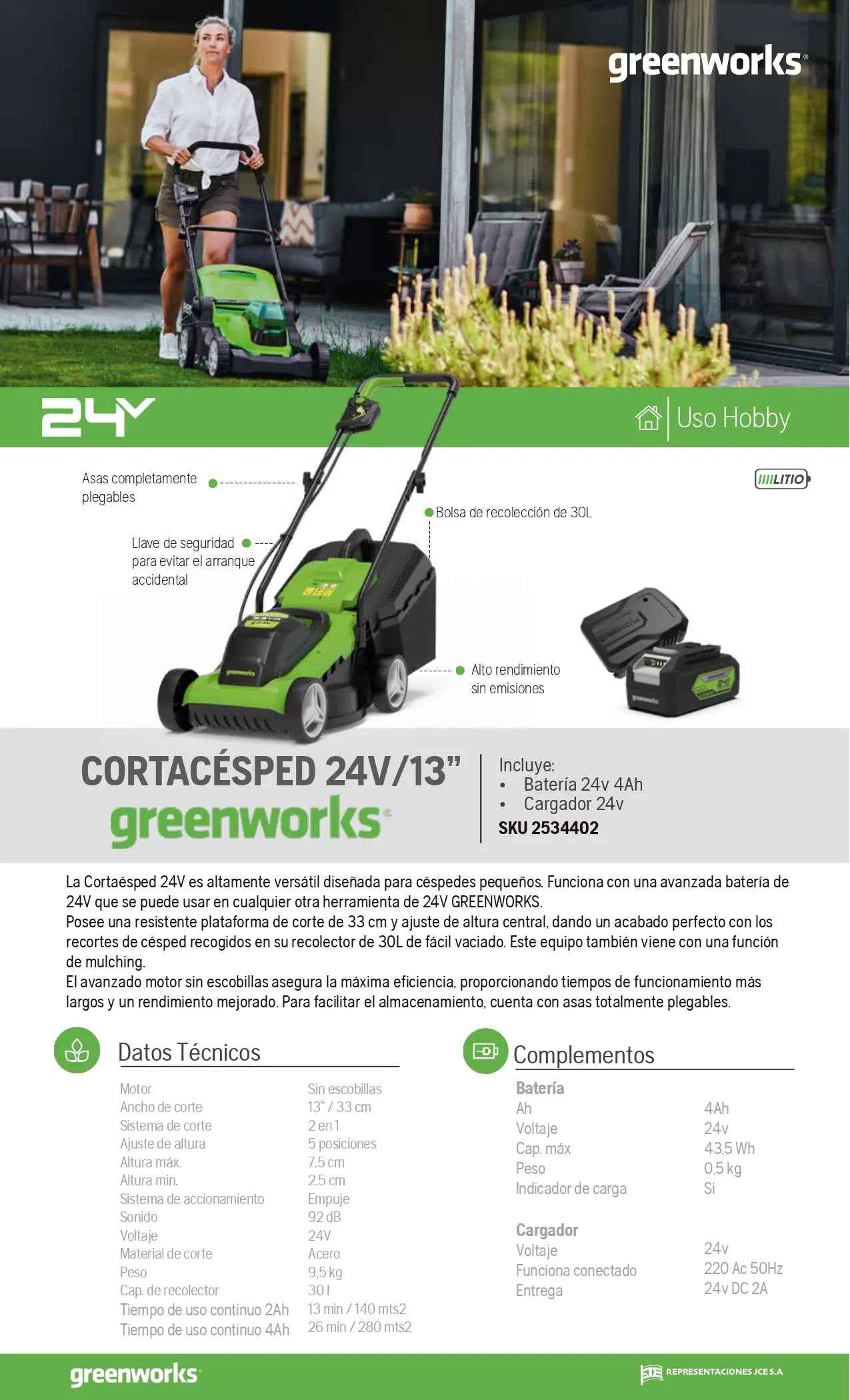 Cortacésped Greenworks 24V/13"