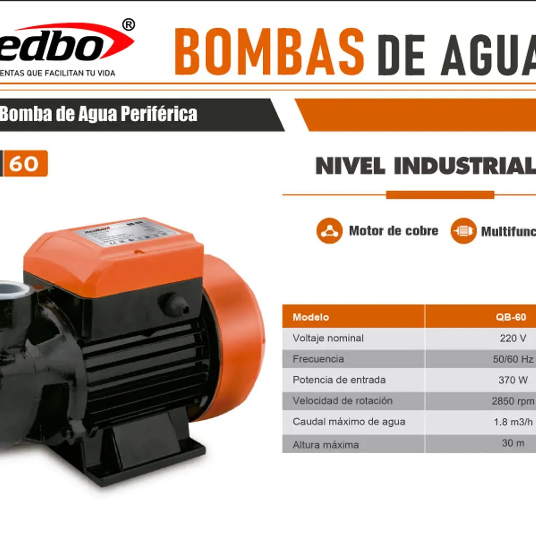 Bomba de Agua Periférica Redbo QB-60 Redbo