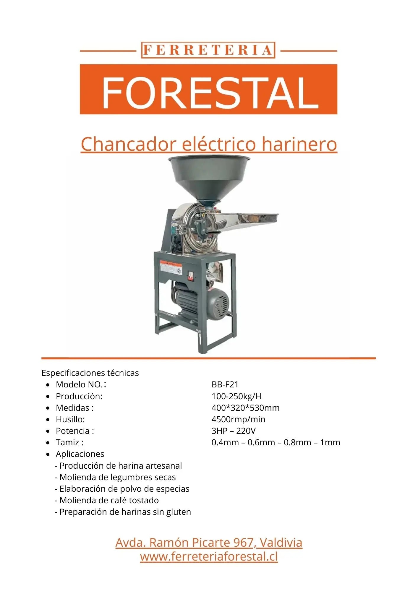 Chancador eléctrico harinero Ferretería Forestal