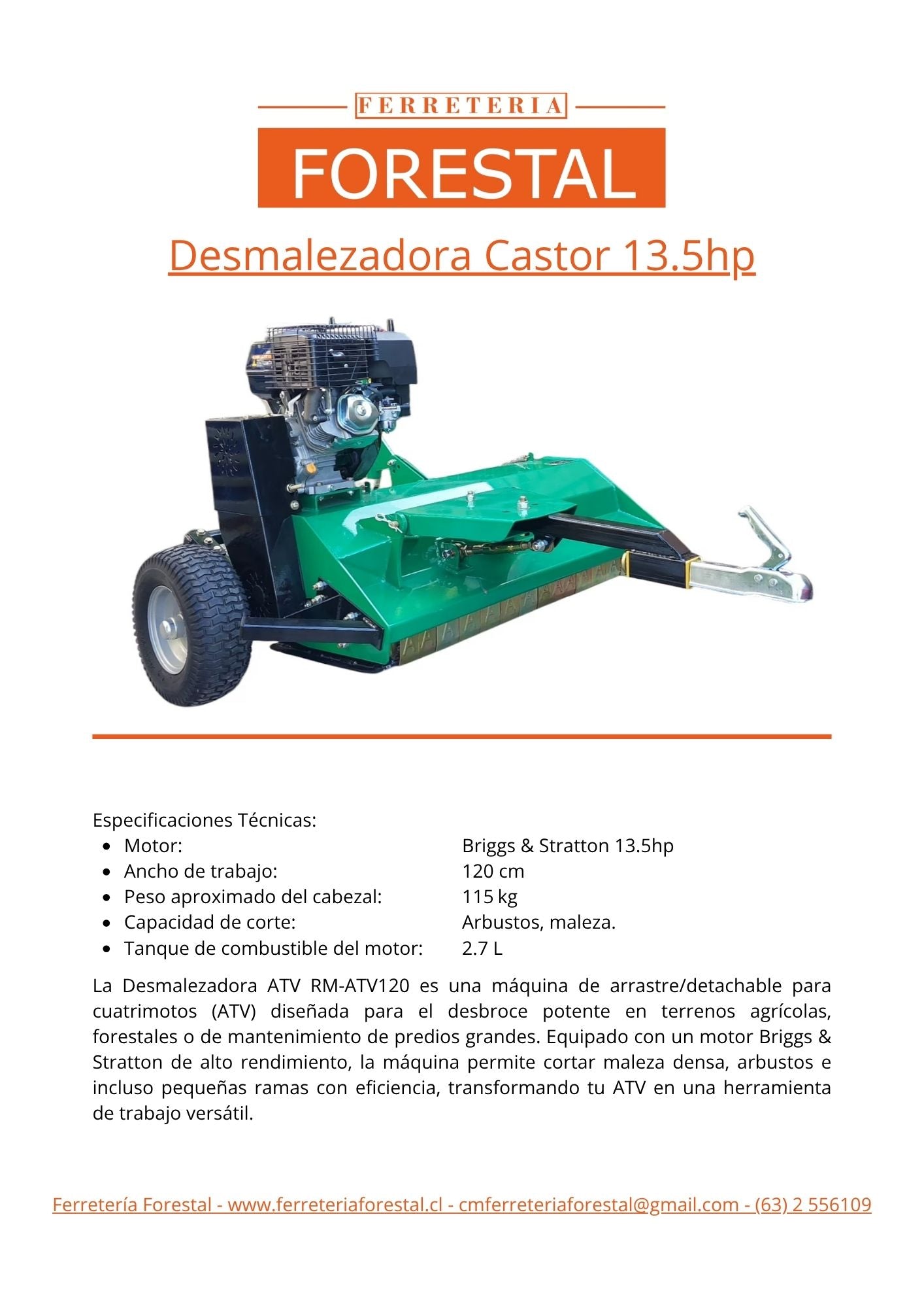 Desmalezadora Castor ATV con motor B&S