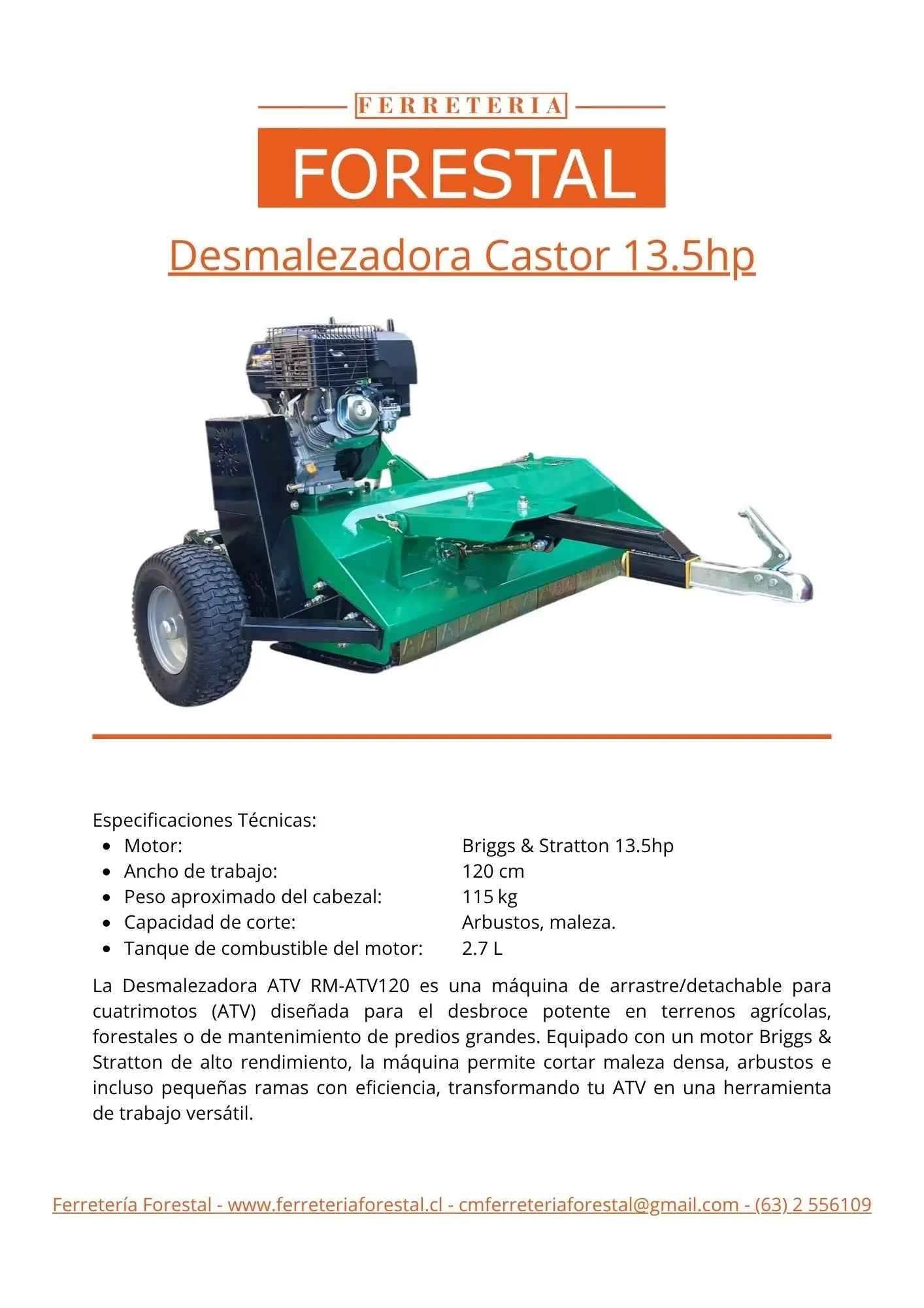 Desmalezadora Castor ATV con motor B&S