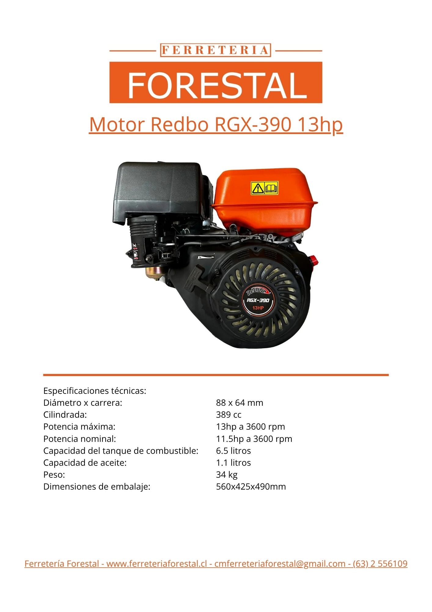 Motor Redbo 13hp gasolina