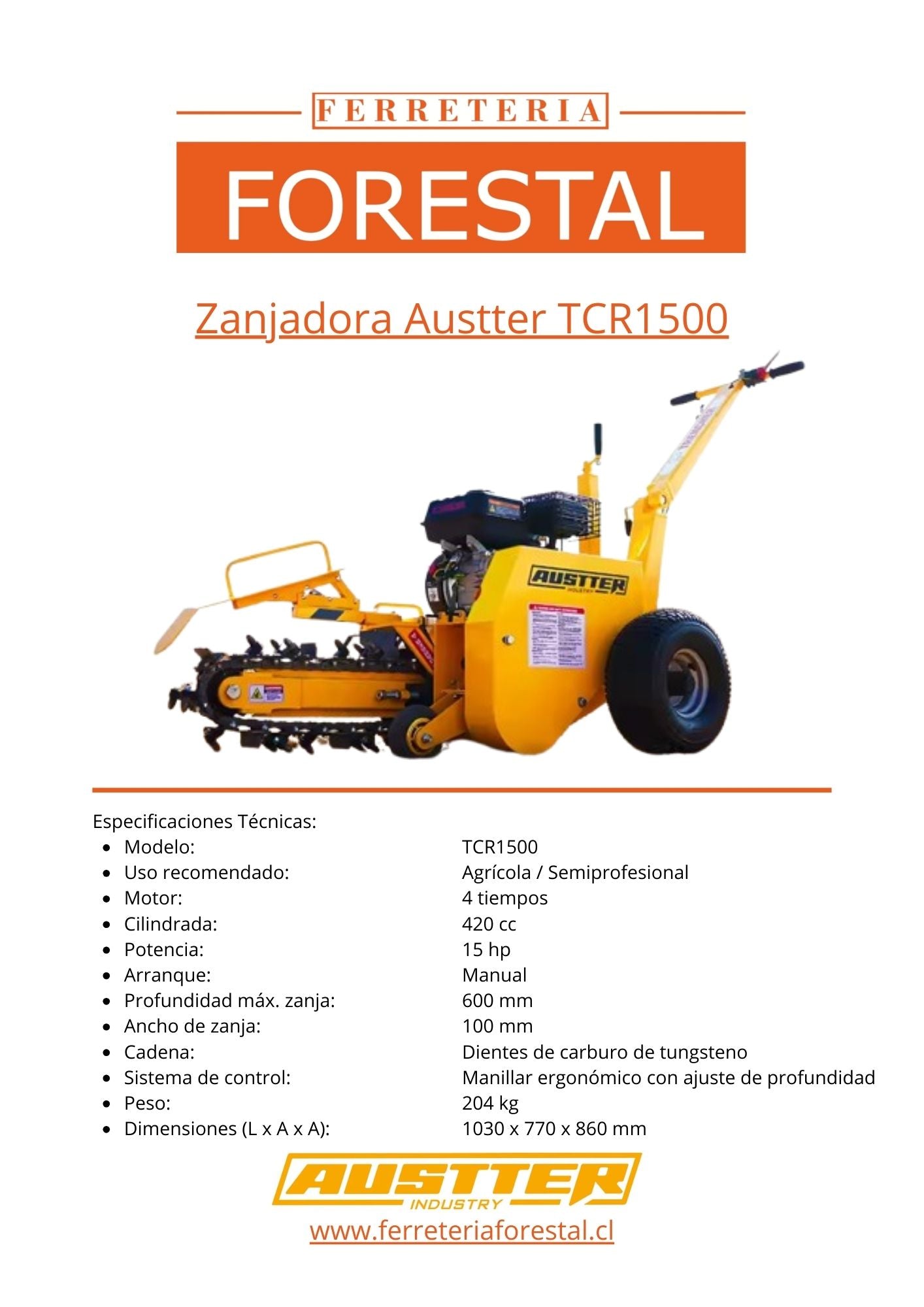 Zanjadora Austter TCR1500