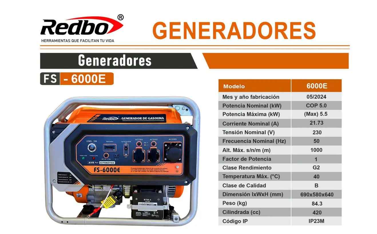 Generador Redbo FS-6000 5KvA + ATS
