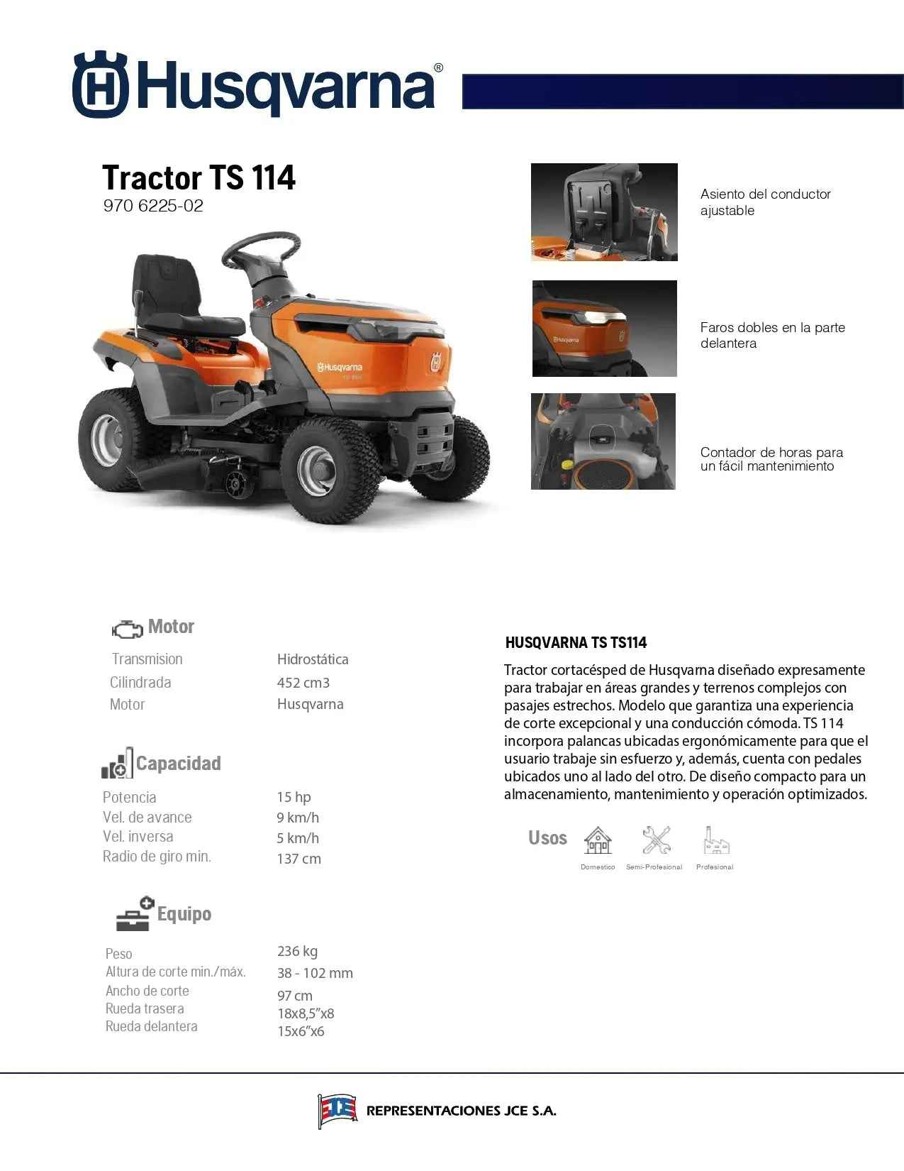 Tractor Husqvarna TS114 15hp 38"