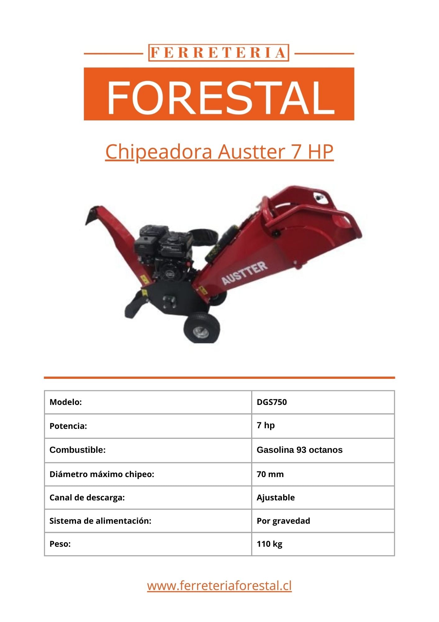 Chipeadora 7hp Austter Ferretería Forestal