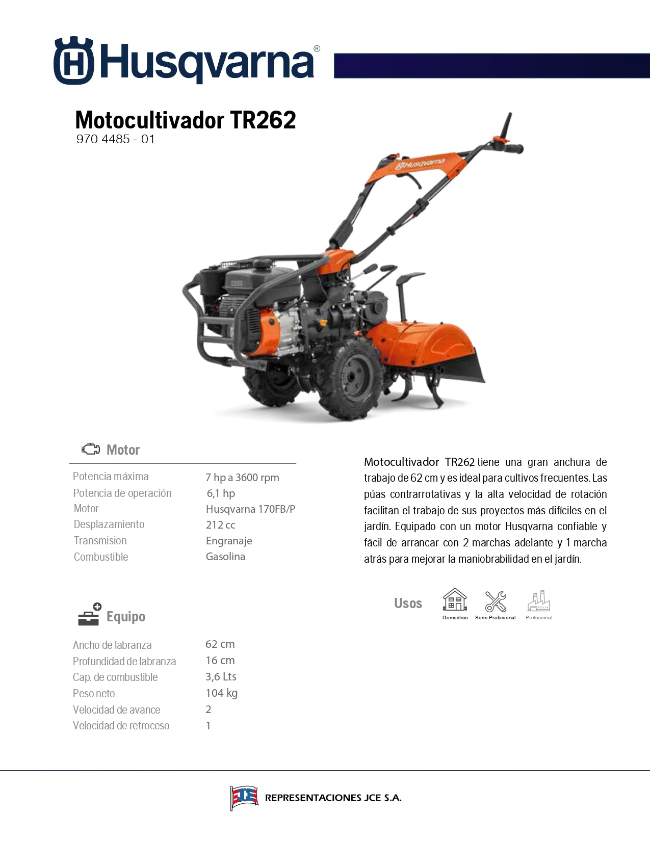 Motocultivador Husqvarna TR262 Ferretería Forestal