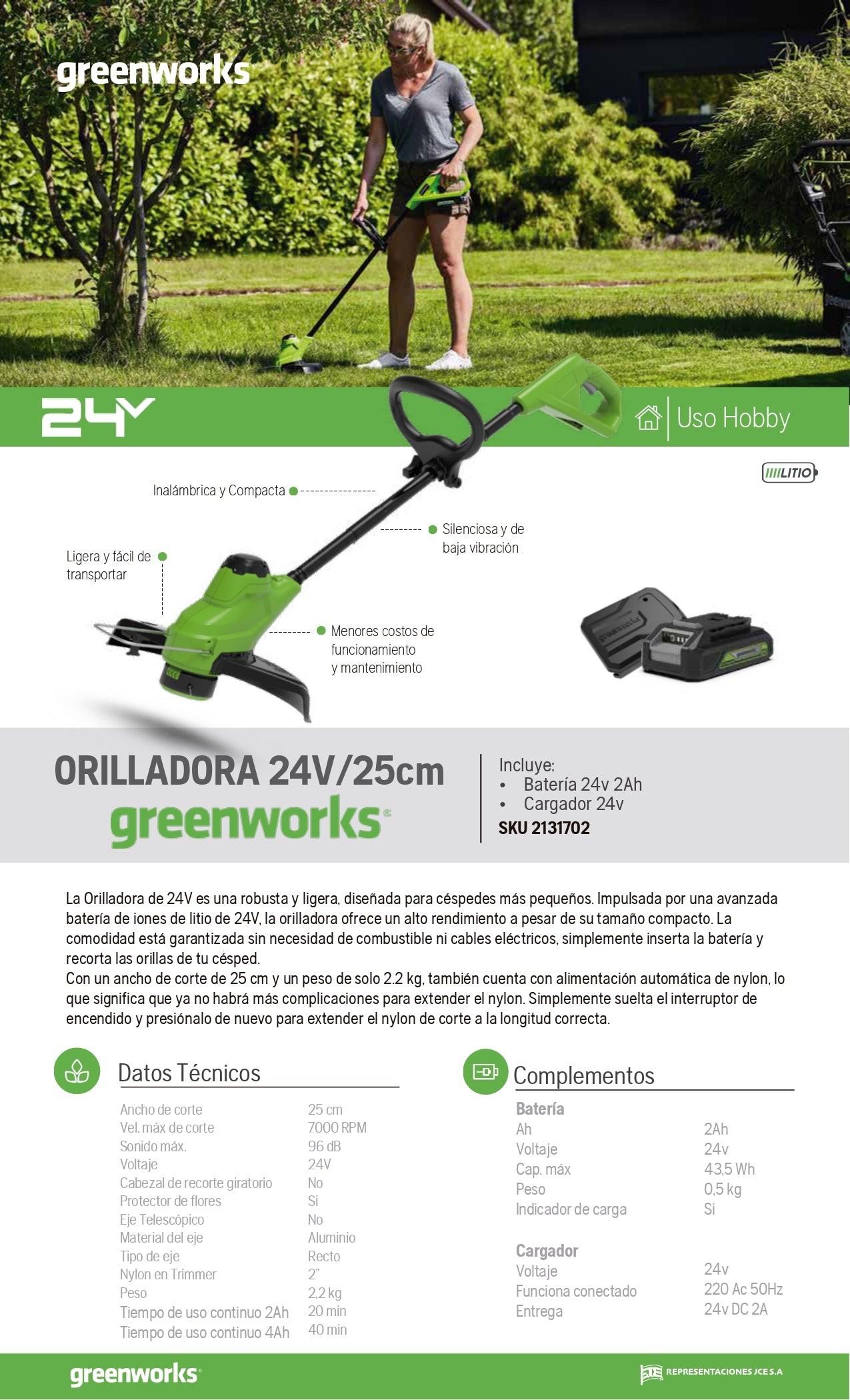 Orilladora Greenworks Litio 24V/25cm