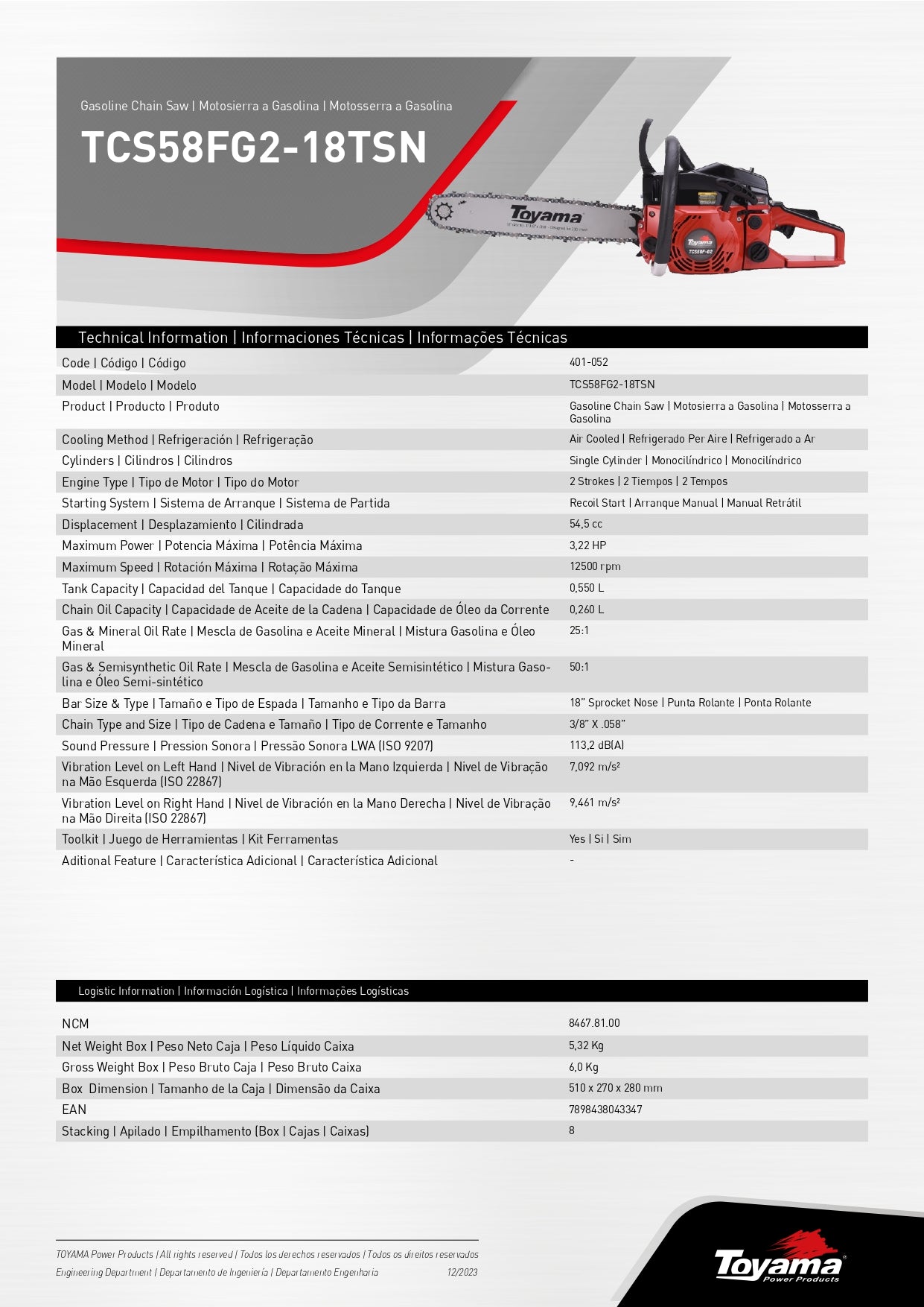Motosierra Toyama TCS58FG2-18TSN