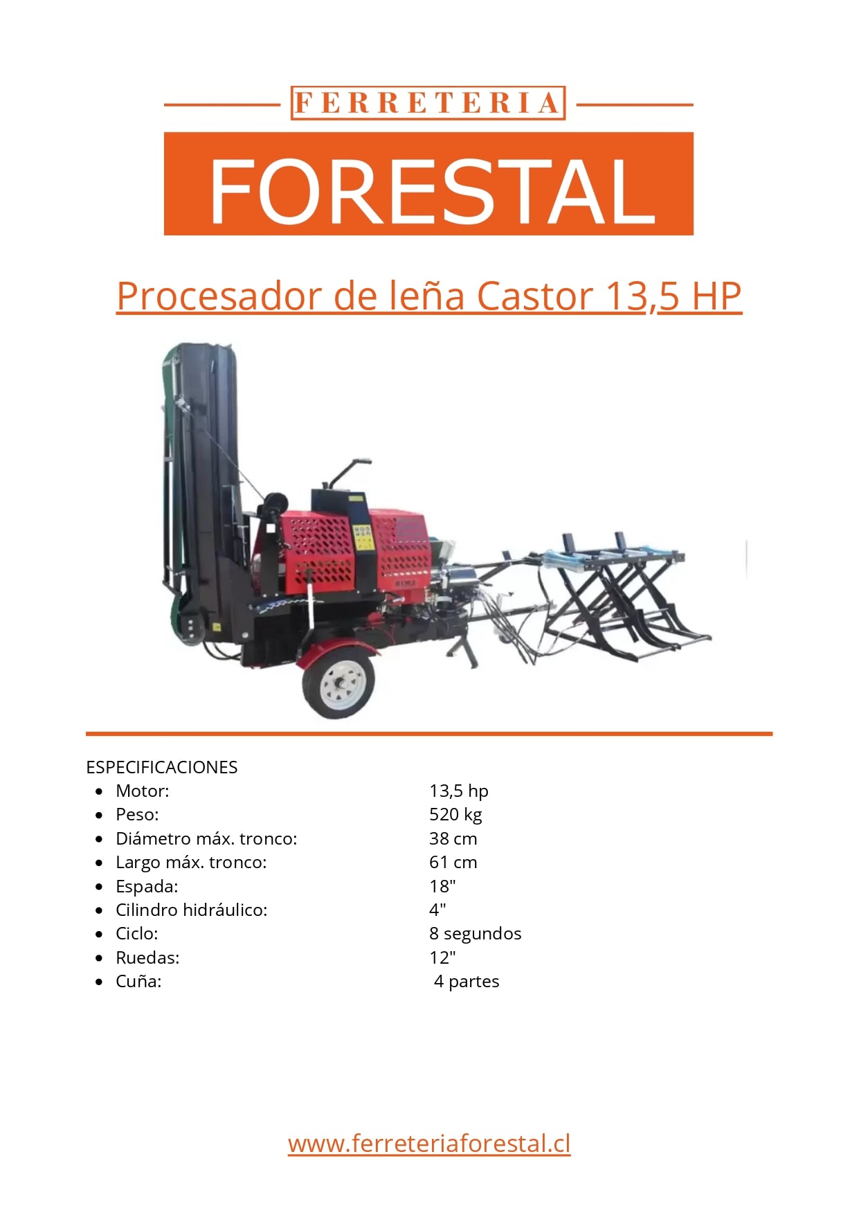 Procesador de Leña Castor 13,5HP Ferretería Forestal