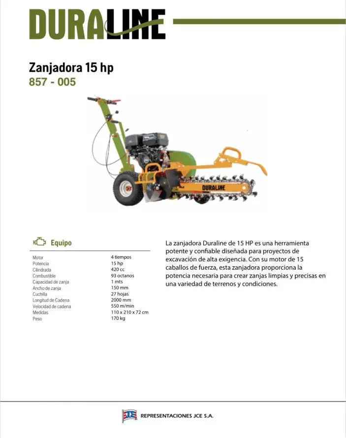 Zanjadora Duraline 15HP