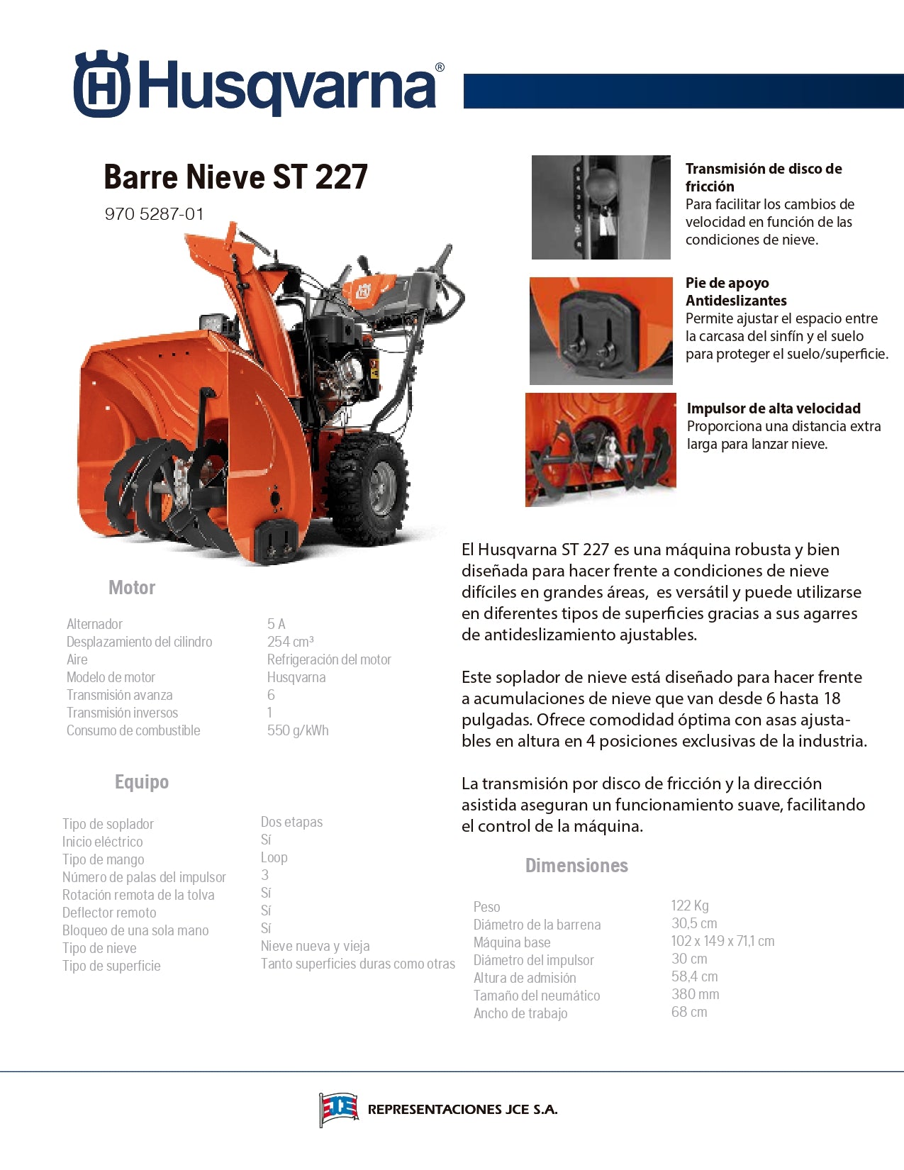 Barre nieve Husqvarna ST227P
