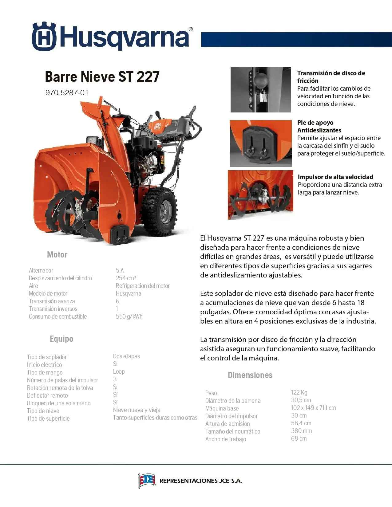 Barre nieve Husqvarna ST227P