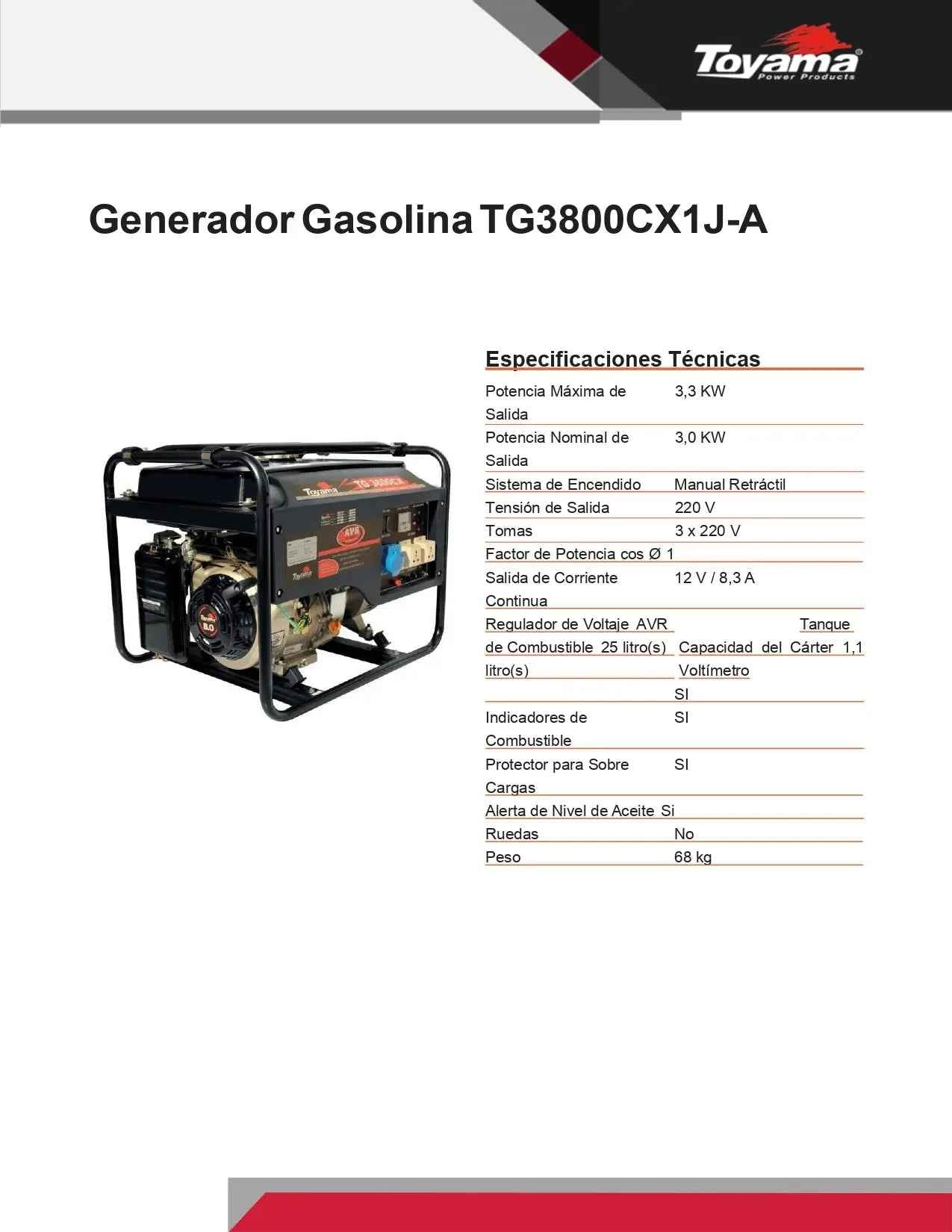 Generador Toyama TG3800CX