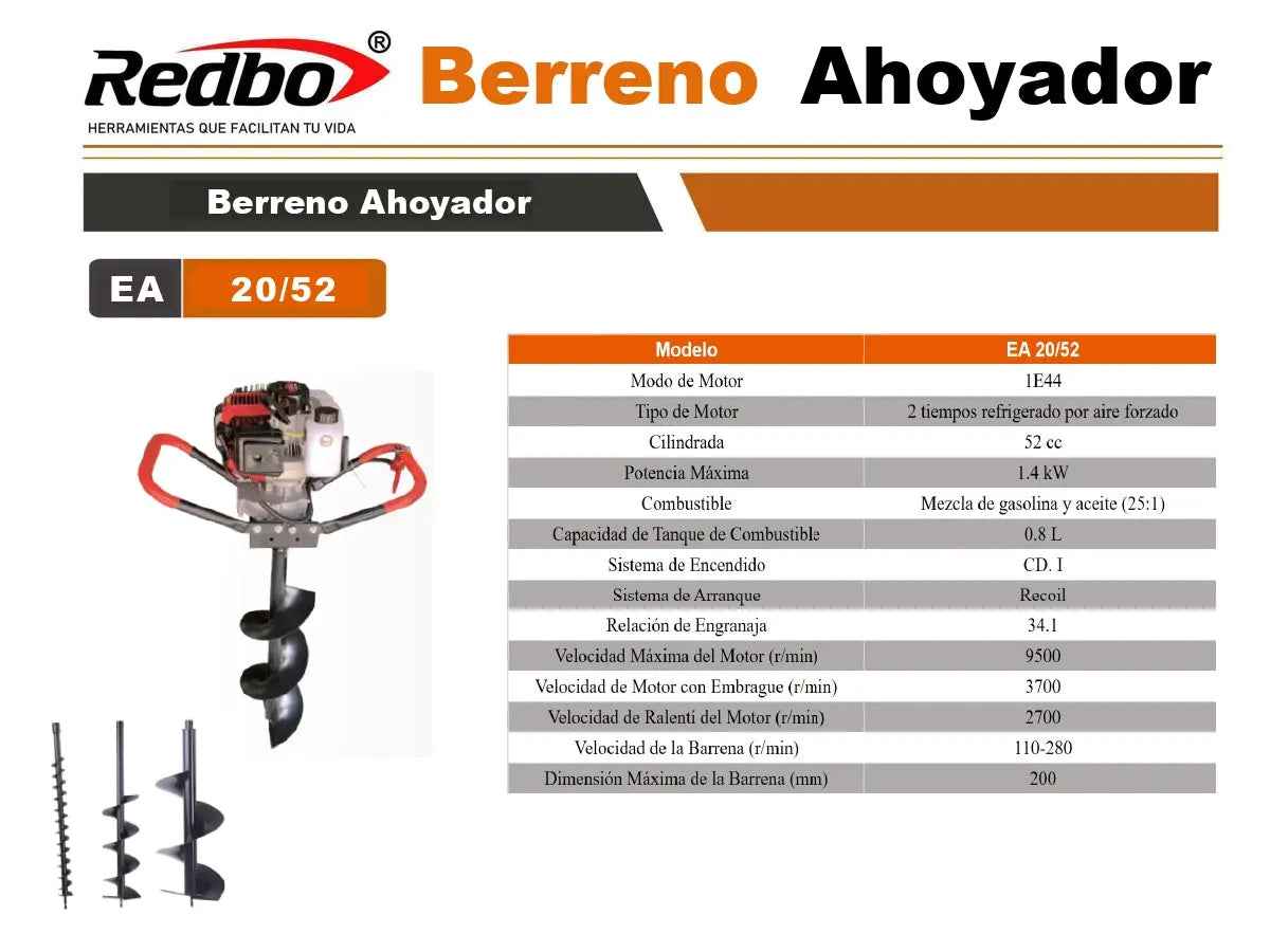 Ahoyador Redbo 52cc + 3 Brocas