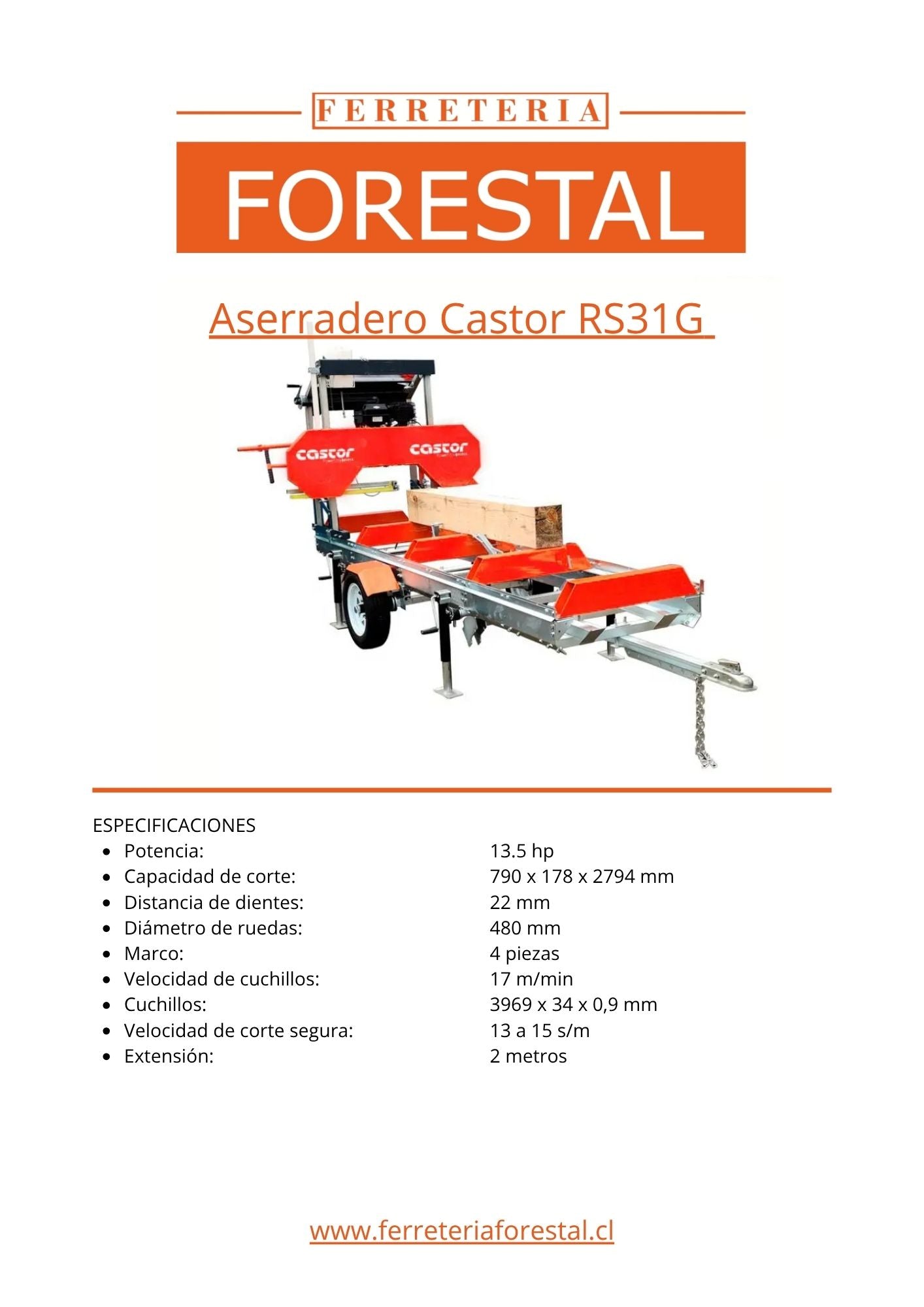 Aserradero Castor RS31G c/ext/trailer