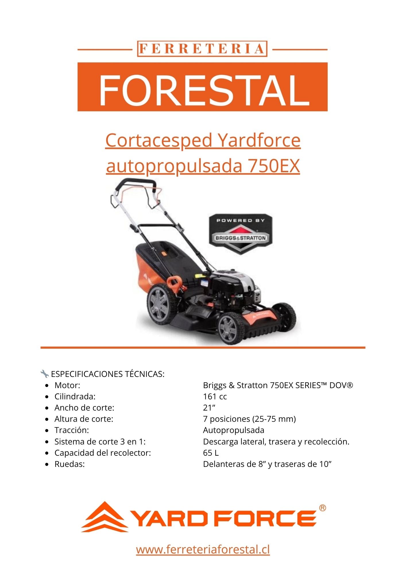 FT CORTACESPED YARDFORCE 750EX
