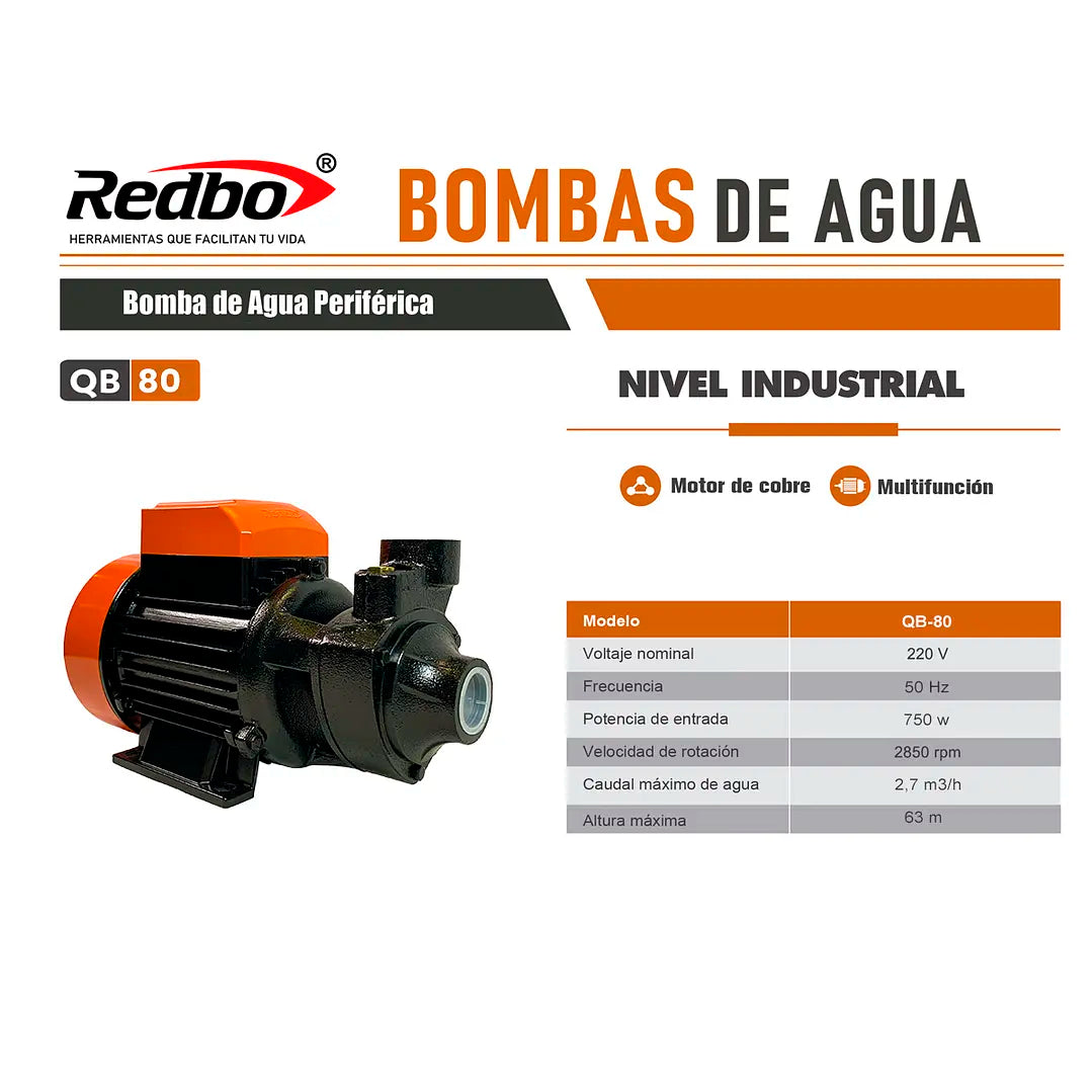 FICHA TECNICA Bomba de Agua Centrífuga Redbo QB-80