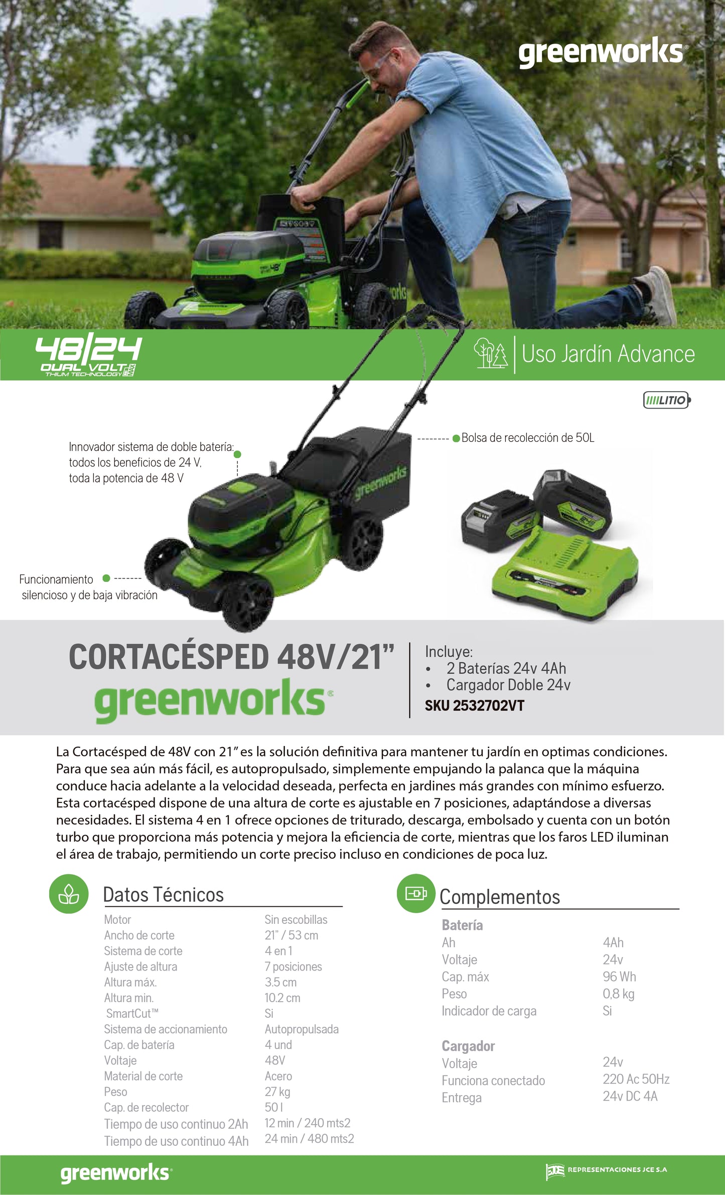 Cortacesped Greenworks 48V/21"