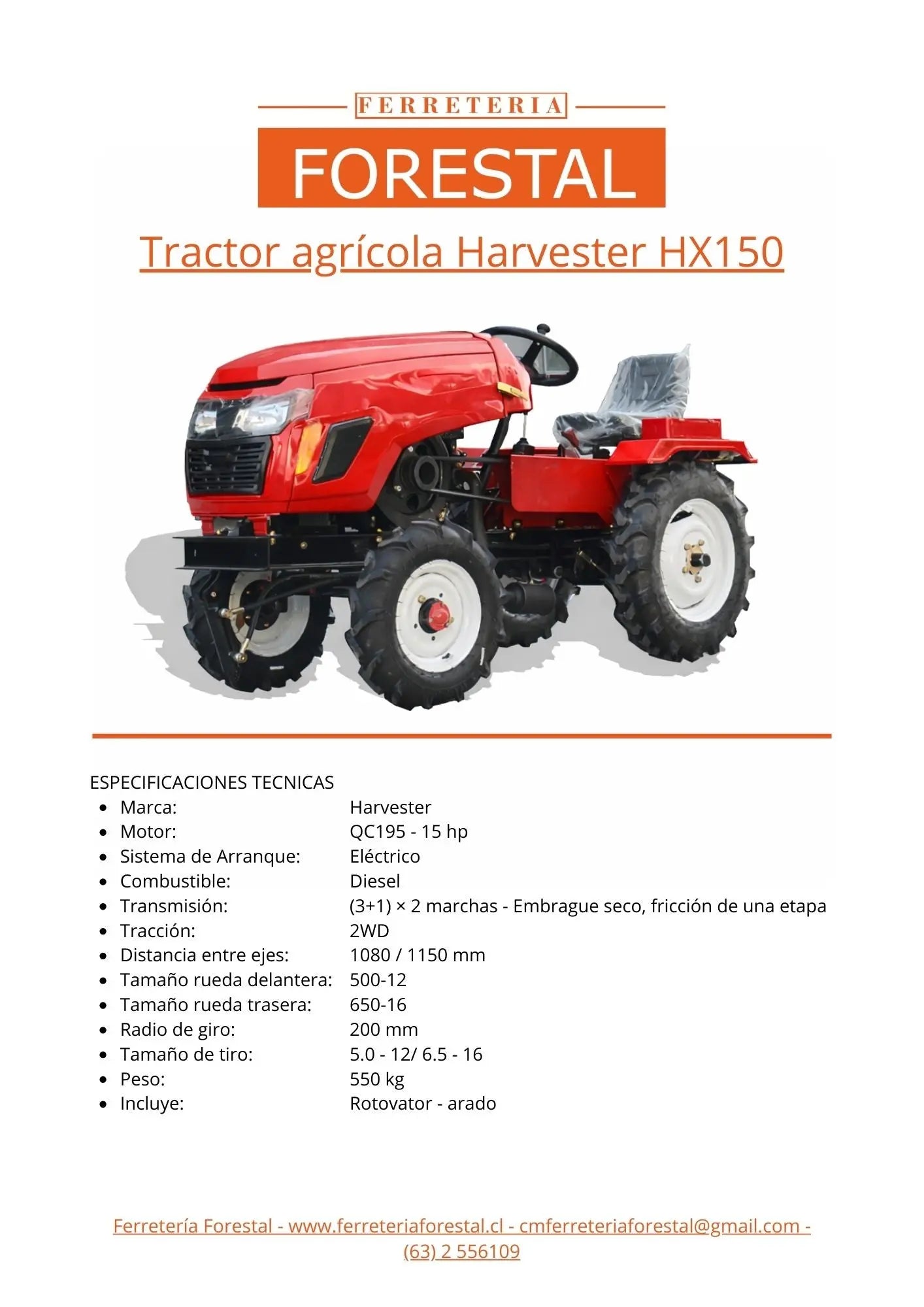 Tractor Agrícola Harvester HX150 15hp Ferretería Forestal