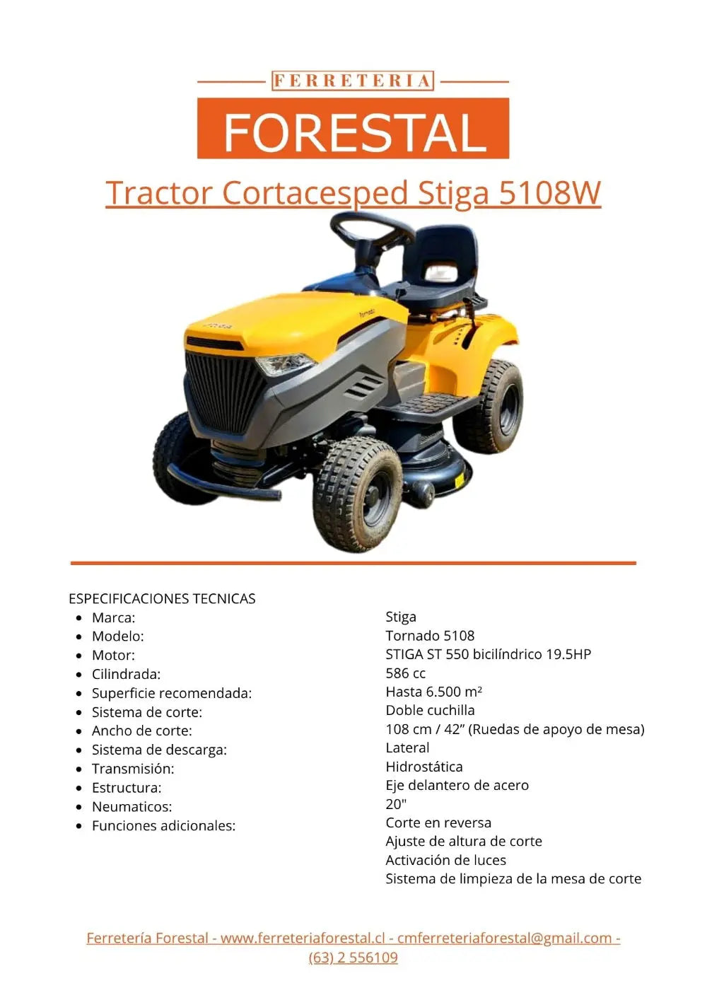 Tractor Stiga 5108W 19,5 hp 42" Ferretería Forestal