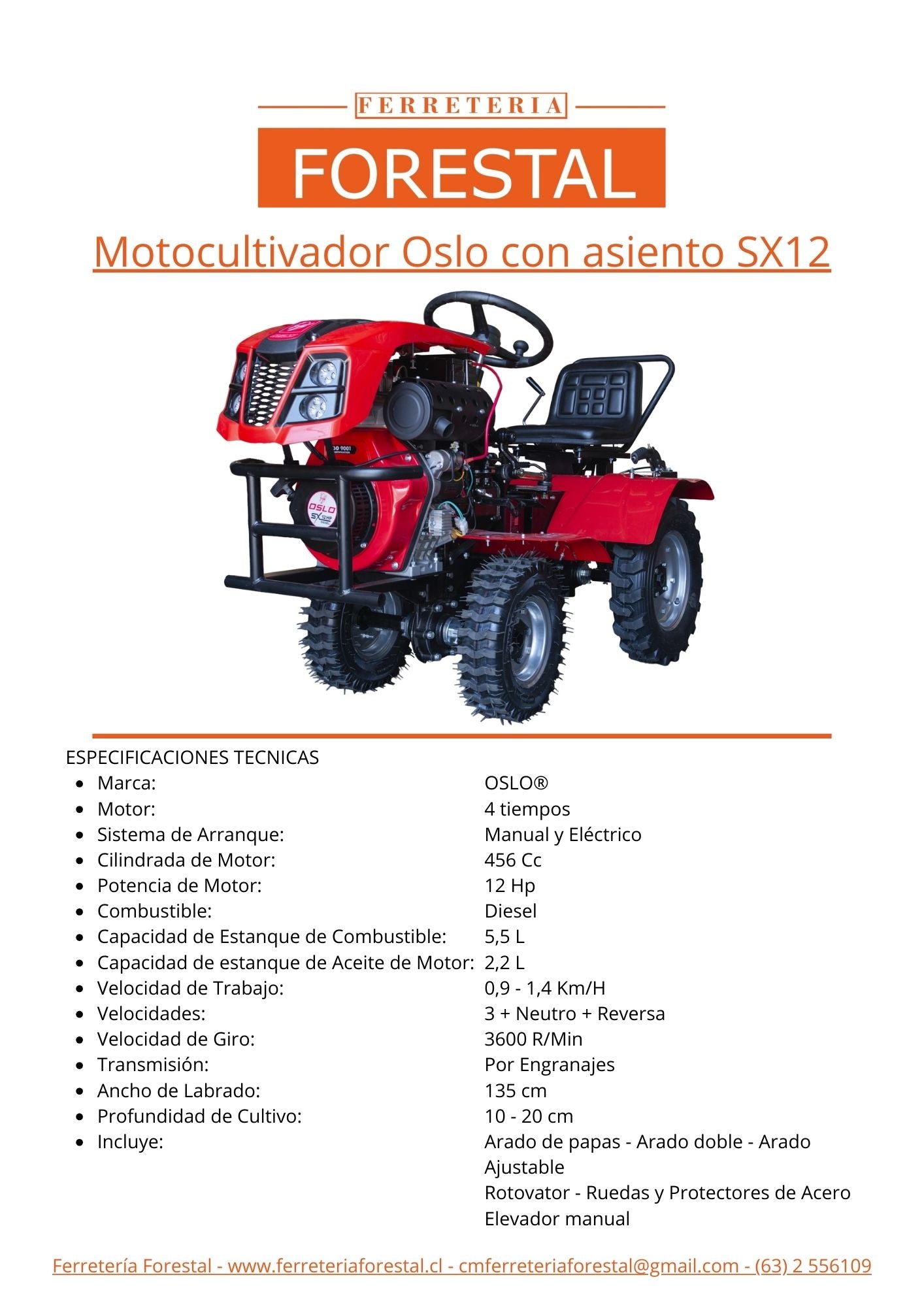 Motocultivador Oslo con asiento SX12